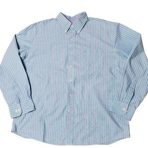 Izod Mens Sz Large Button Down Long Sleeve Shirt Blue Stripe